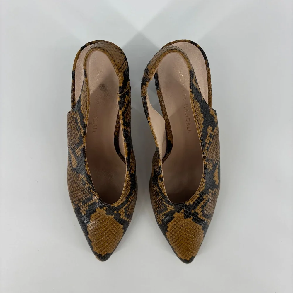 Loeffler Randall Estelle Slingback Heel Amber Women Size 7 Snakeskin Pointed Toe
